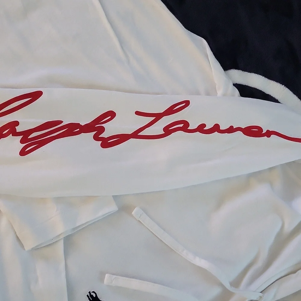 Polo by Ralph Lauren White Zip-Up Hoodie with Red Script Sleeve (Black Horse) - Picture 2 of 11